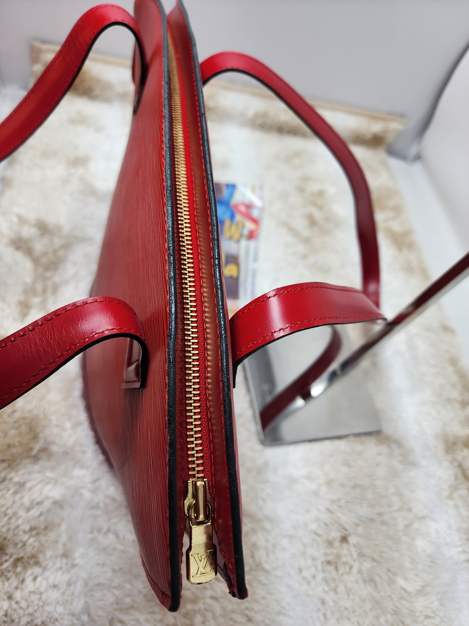 Shop for Louis Vuitton Red Epi Leather Lussac Shoulder Bag