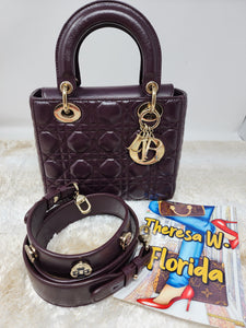 CHRISTIAN DIOR LADY DIOR SMALL CANNAGE with CHARMS CROSSBODY STRAP