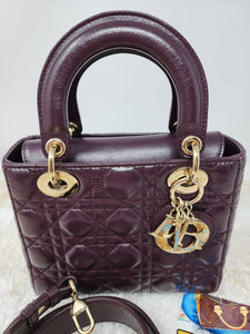 CHRISTIAN DIOR LADY DIOR SMALL CANNAGE with CHARMS CROSSBODY STRAP