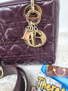 CHRISTIAN DIOR LADY DIOR SMALL CANNAGE with CHARMS CROSSBODY STRAP