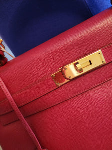 HERMES KELLY 32 ROUGE VIF COURCHEVEL, GHW