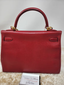 HERMES KELLY 32 ROUGE VIF COURCHEVEL, GHW