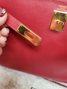 HERMES KELLY 32 ROUGE VIF COURCHEVEL, GHW
