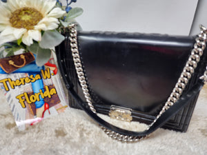 CHANEL LARGE BOY BAG BLACK PATENT