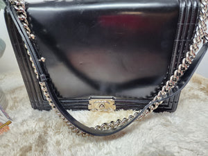 CHANEL LARGE BOY BAG BLACK PATENT