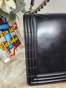 CHANEL LARGE BOY BAG BLACK PATENT