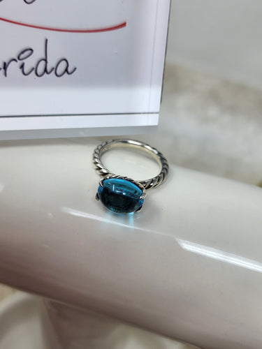 David Yurman Blue Topaz & 925 Silver Classics Cabochon Stack Ring, size 6.5