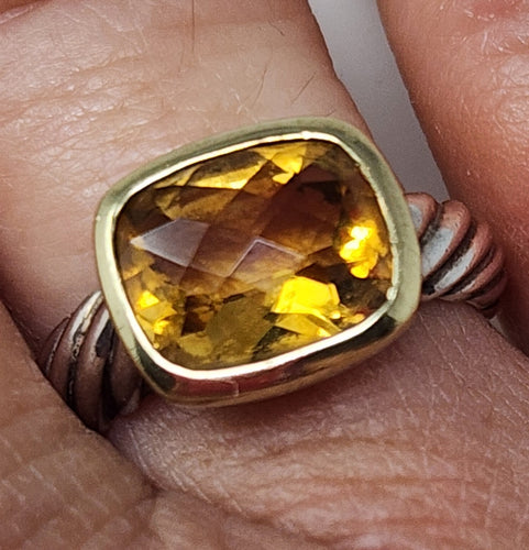 DAVID YURMAN NOBLESSE CITRINE RING- STERLING SILVER & YELLOW GOLD 14K