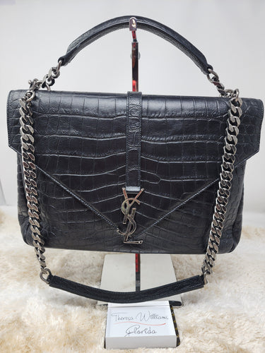 YSL EMBOSSED BLACK LARGE COLLÈGE BAG