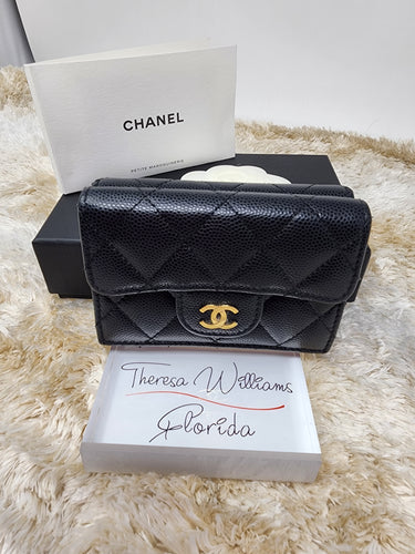 CHANEL BLACK CAVIAR MINI COMPACT WALLET - WITH BOX