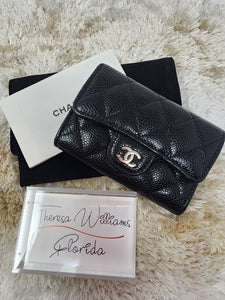 CHANEL BLACK CAVIAR CARD HOLDER, LIKE NEW