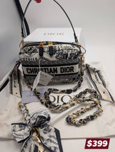 AUTHENTIC DIOR GWP, BLACK TOILE TOILETRY POUCH WITH 2 NON BRAND STRAPS & BOW CLIP ON CHARM, AUTHENTICITY CARD & BOX