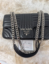 PRADA Soft Calfskin Impunture Diagramme Medium Chain Flap Shoulder Bag in Black