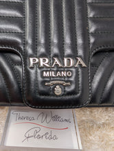 PRADA Soft Calfskin Impunture Diagramme Medium Chain Flap Shoulder Bag in Black