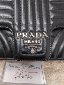 PRADA Soft Calfskin Impunture Diagramme Medium Chain Flap Shoulder Bag in Black