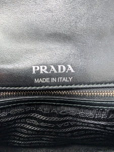 PRADA Soft Calfskin Impunture Diagramme Medium Chain Flap Shoulder Bag in Black