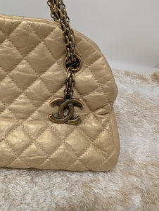 CHANEL MEDIUM JUST MADEMOISELLE GOLD CALFSKIN LEATHER SHOULDER BAG