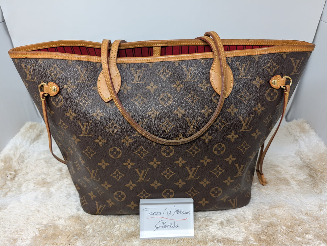 LOUIS VUITTON MONOGRAM NEVERFULL MM, RED INTERIOR