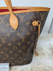 LOUIS VUITTON MONOGRAM NEVERFULL MM, RED INTERIOR