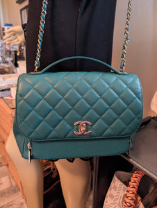 CHANEL GREEN/TEAL BUSINESS AFFINITY FLAP MEDIUM, MINT