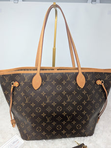 LOUIS VUITTON MONOGRAM NEVERFULL MM AND POUCH