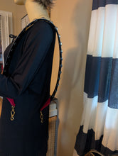 Gucci Maxi Stud Shoulder Strap in black leather with hibiscus red backing and gold-tone hardware