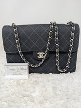 CHANEL BLACK JERSEY FLAP, EXCELLENT