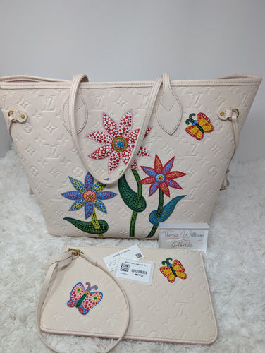 LOUIS VUITTON KUSAMA COLLECTION IVORY NEVERFULL MM WITH POUCH