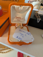 Hermès Olympe ring in a beige calfskin leather with rose gold plated hardware, size 6, box