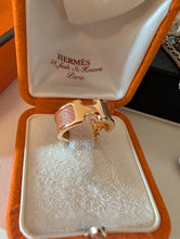 Hermès Olympe ring in a beige calfskin leather with rose gold plated hardware, size 6, box