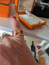 Hermès Olympe ring in a beige calfskin leather with rose gold plated hardware, size 6, box