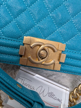 CHANEL CAVIAR TURQUOISE (BLUE/GREEN) OLD MEDIUM BOY BAG, MINT