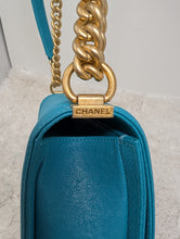 CHANEL CAVIAR TURQUOISE (BLUE/GREEN) OLD MEDIUM BOY BAG, MINT