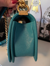 CHANEL CAVIAR TURQUOISE (BLUE/GREEN) OLD MEDIUM BOY BAG, MINT