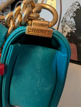 CHANEL CAVIAR TURQUOISE (BLUE/GREEN) OLD MEDIUM BOY BAG, MINT