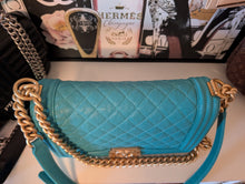 CHANEL CAVIAR TURQUOISE (BLUE/GREEN) OLD MEDIUM BOY BAG, MINT