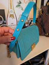 CHANEL CAVIAR TURQUOISE (BLUE/GREEN) OLD MEDIUM BOY BAG, MINT
