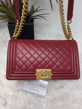 Chanel Burgundy Boy, old medium, gold hardware, MINT