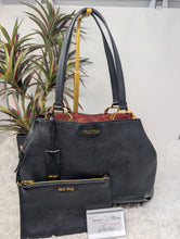 MUI MUI BLACK MADRAS LEATHER SHOULDER TOTE WITH MATCHING POUCH
