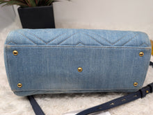 GUCCI MARMONT SMALL TOTE, BLUE DENIM featuring Matelassé quilting and pearly Double G hardware