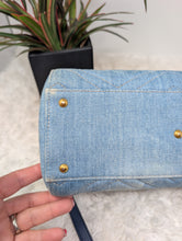GUCCI MARMONT SMALL TOTE, BLUE DENIM featuring Matelassé quilting and pearly Double G hardware