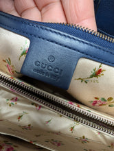 GUCCI MARMONT SMALL TOTE, BLUE DENIM featuring Matelassé quilting and pearly Double G hardware