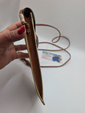 Celine Mini Phone Pouch Handbag in Triomphe Canvas and Tan Lambskin, Excellent