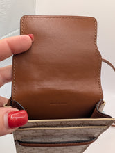 Celine Mini Phone Pouch Handbag in Triomphe Canvas and Tan Lambskin, Excellent