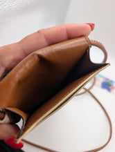 Celine Mini Phone Pouch Handbag in Triomphe Canvas and Tan Lambskin, Excellent