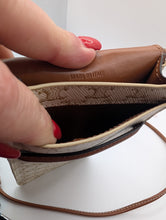 Celine Mini Phone Pouch Handbag in Triomphe Canvas and Tan Lambskin, Excellent