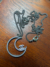 CHANEL RUTHENIUM CRYSTAL CC MOON PENDANT NECKLACE, ADJUSTABLE TO 2 LENGTHS
