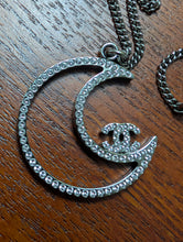 CHANEL RUTHENIUM CRYSTAL CC MOON PENDANT NECKLACE, ADJUSTABLE TO 2 LENGTHS
