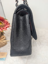 CHANEL BLACK CAVIAR JUMBO DOUBLE FLAP, SILVER HDW