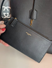 SAINT LAURENT BLACK LEATHER SHOPPING TOTE WITH POUCH
